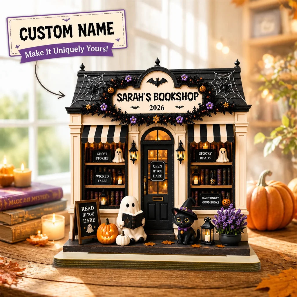 Custom Wooden Plaque - Personalized Halloween Bookshop Gift For Book Lovers