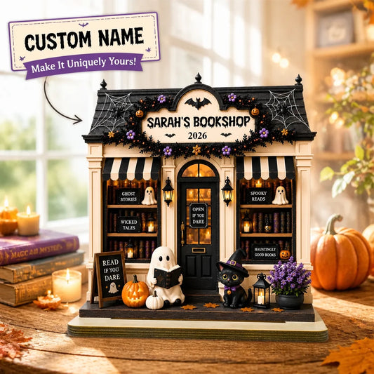 Custom Wooden Plaque - Personalized Halloween Bookshop Gift For Book Lovers