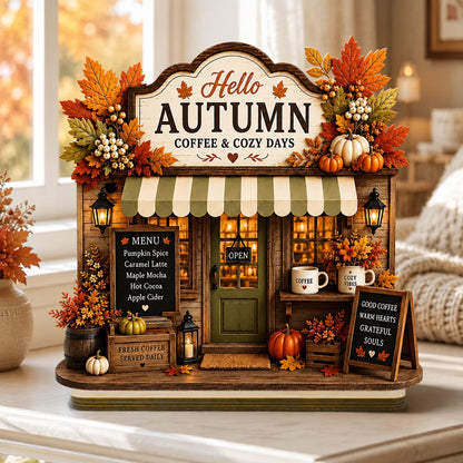 Custom Autumn Coffee Shop Wooden Plaque - Personalized Fall Decor For Coffee Lovers - Simple Coffee, Warm Hearts