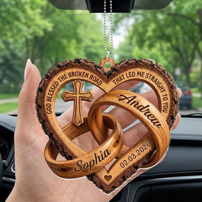 Custom Christian Couple Car Acrylic Ornament - Personalized Anniversary Gifts - God Blessed The Road That Led Me To You