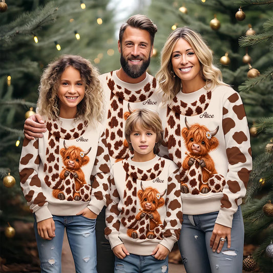 Custom Highland Cow Ugly Sweatshirt - Personalized Christmas Gifts For Cow Lovers - Cozy, Cute & Moo-velous