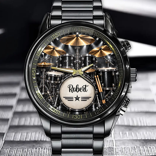 Custom Drum Set Watch - Personalized Name Gifts For Drummers - Keep The Beat Going
