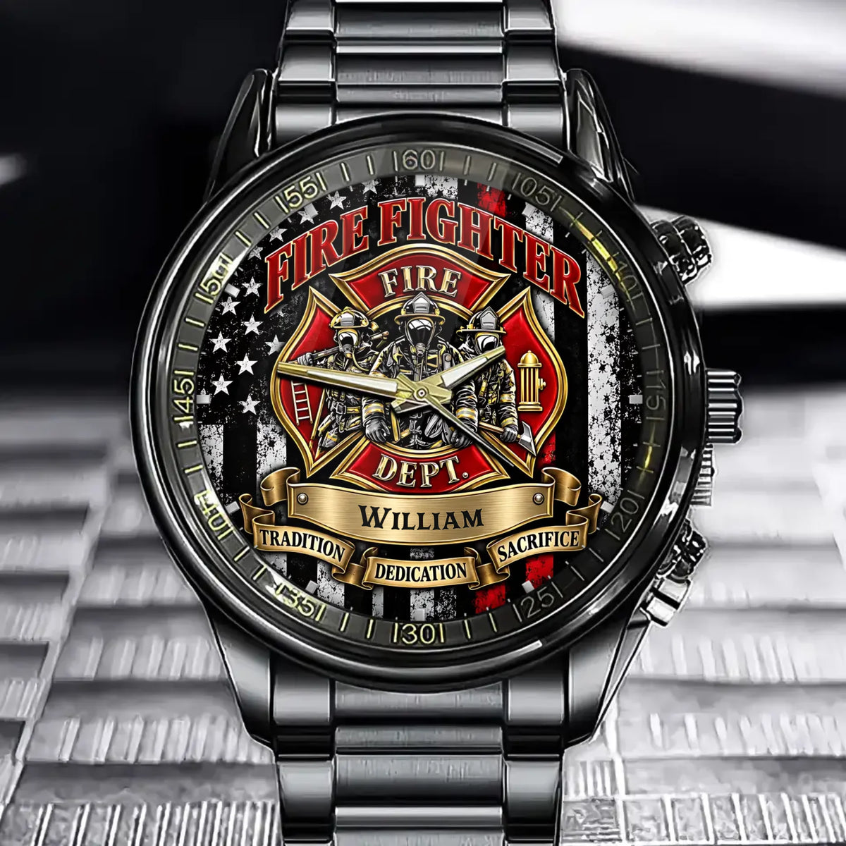 Custom Firefighter Watch - Personalized Name Gift For Firefighters - Tradition, Dedication & Sacrifice