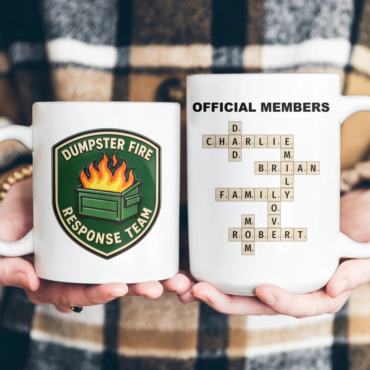 Custom Dumpster Fire Mug - Personalized Crossword Names Gift For Friends - Official Response Team