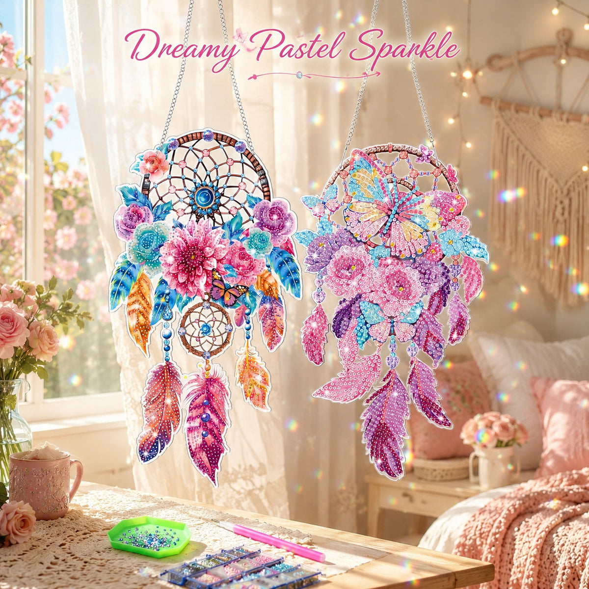 🦋DIY Crystal Dreamcatcher Suncatcher Kit - Sparkling Butterfly & Floral Hanging Window Decor