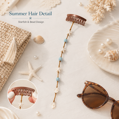 🌊⭐Beachy Mermaid Hair Accent Clip (Featuring blue bead accents, starfish, and shell charms)