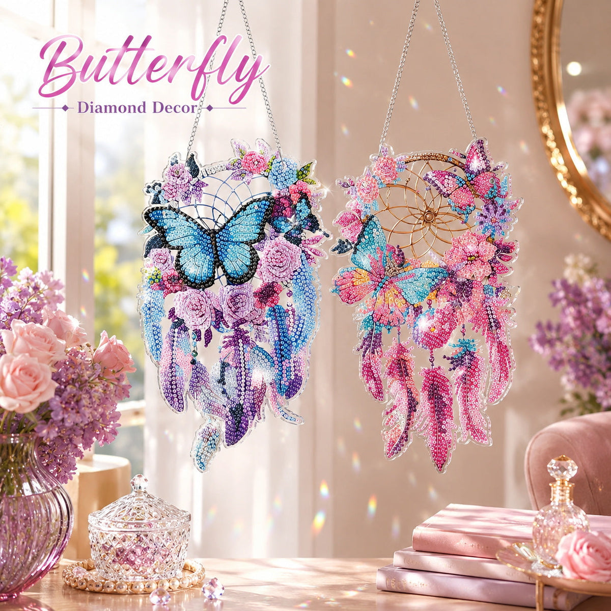 🦋DIY Crystal Dreamcatcher Suncatcher Kit - Sparkling Butterfly & Floral Hanging Window Decor