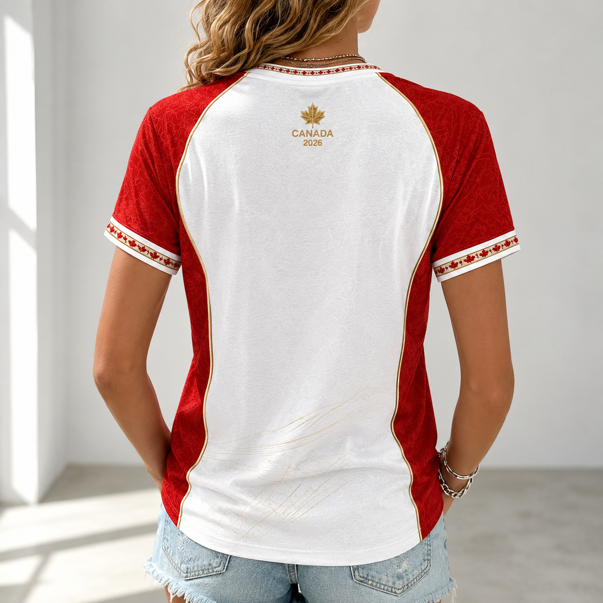 Women's Canada 2026 Soccer Fan Shirt - Maple Leaf V-Neck Game Day Casual Tee