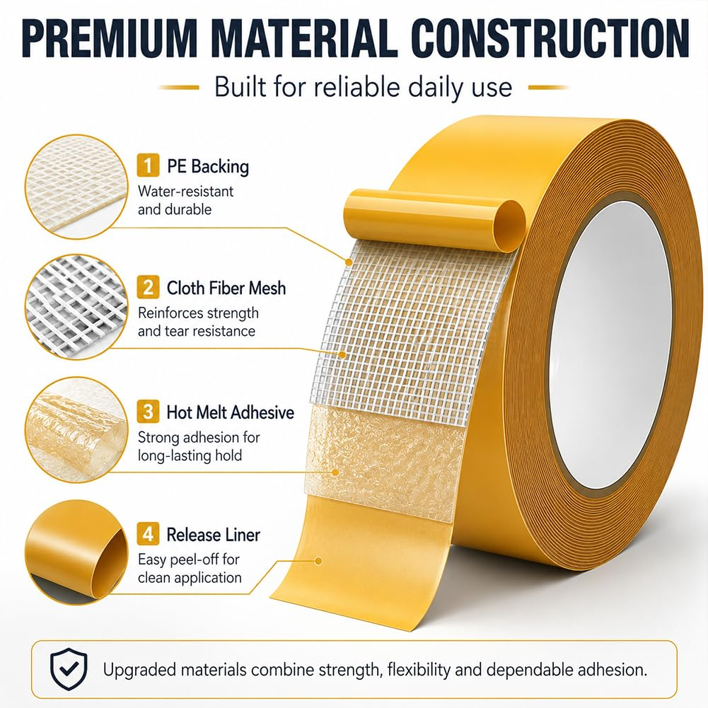 Waterproof Grid Double-Sided Tape - Heavy-Duty Mesh Mounting Tape For Home, Rugs & DIY