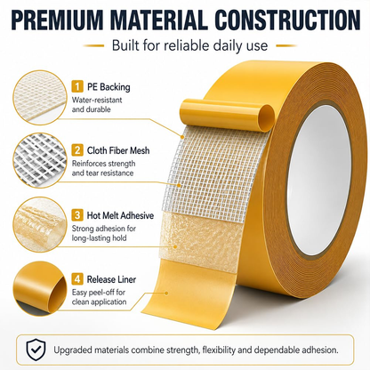 Waterproof Grid Double-Sided Tape - Heavy-Duty Mesh Mounting Tape For Home, Rugs & DIY