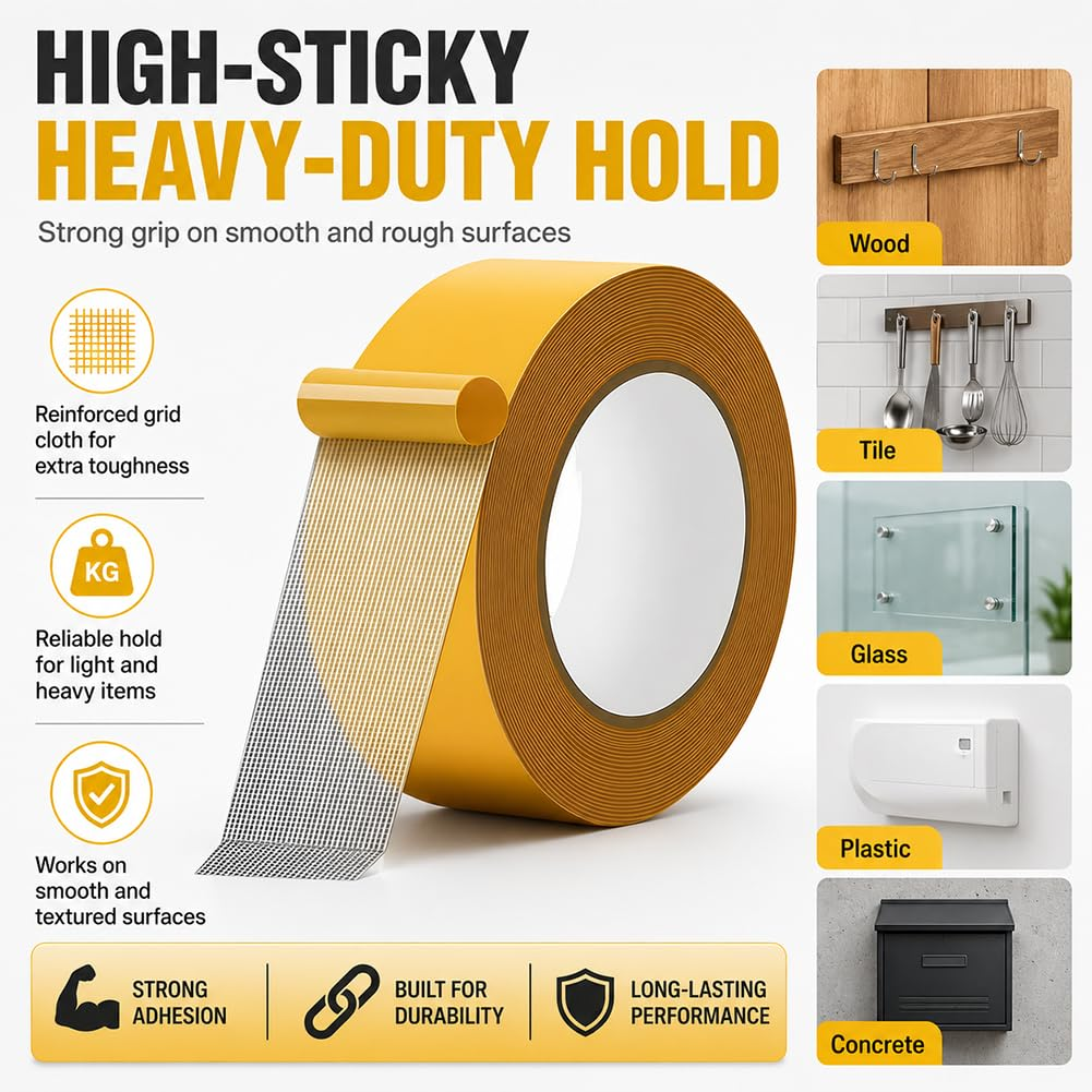 Waterproof Grid Double-Sided Tape - Heavy-Duty Mesh Mounting Tape For Home, Rugs & DIY