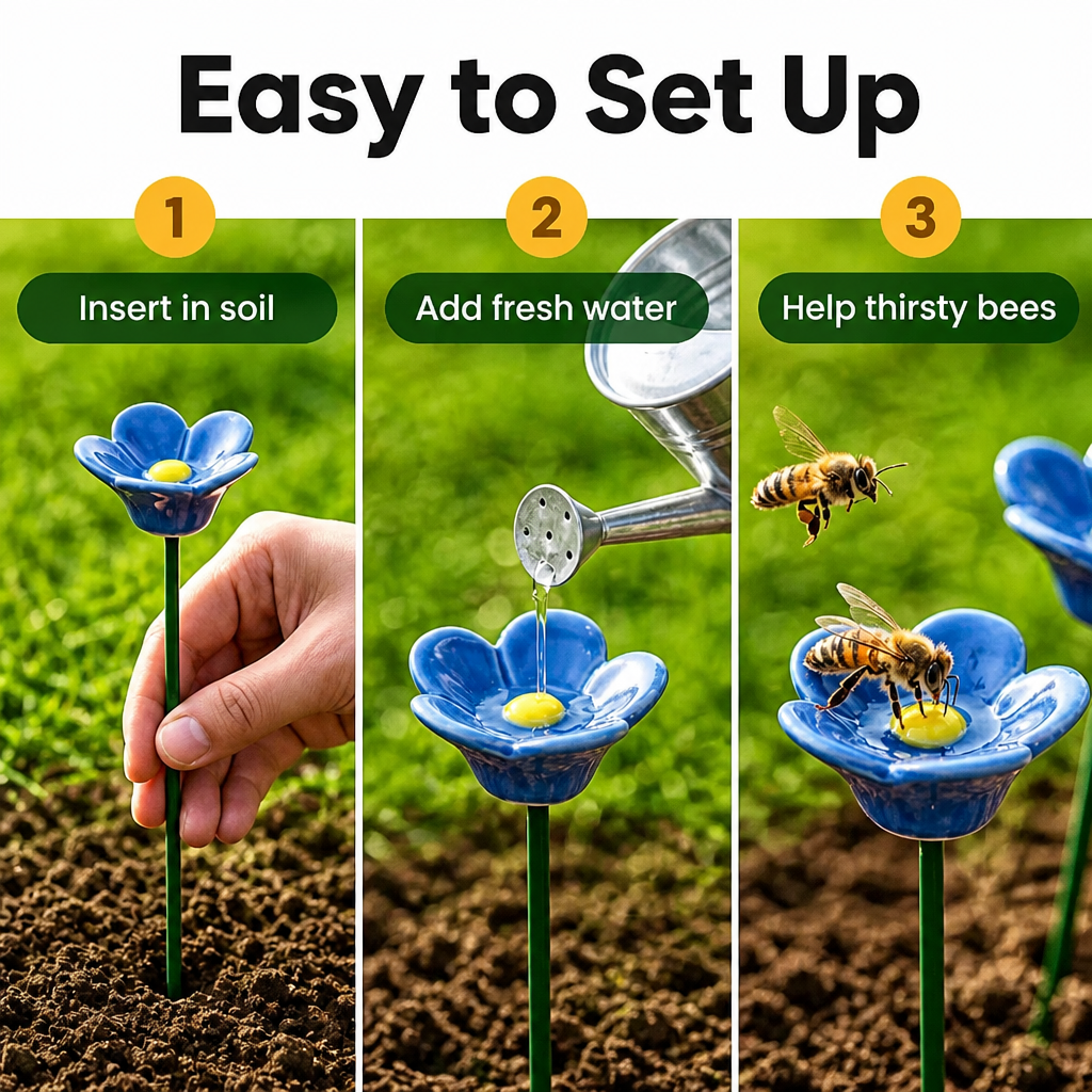 Garden Bee Water Cups - Flower-Shaped Bee & Butterfly Watering Stations For Outdoor Garden Decor