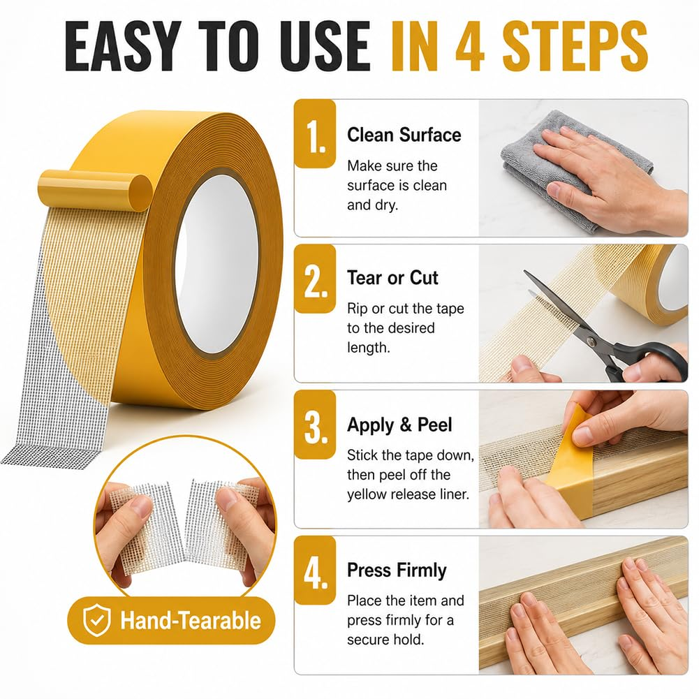 Waterproof Grid Double-Sided Tape - Heavy-Duty Mesh Mounting Tape For Home, Rugs & DIY