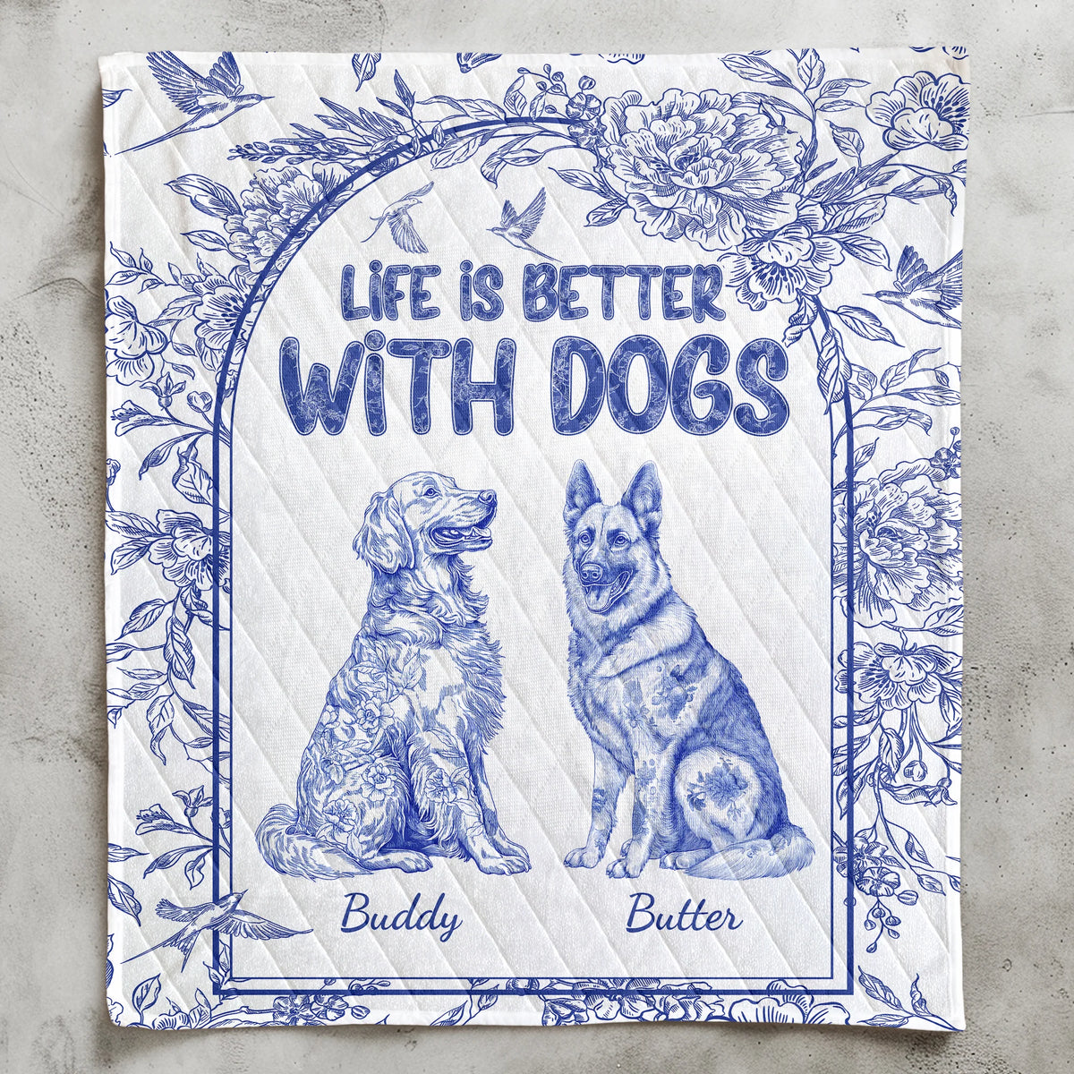 Life Is Better With Dogs Toile De Jouy Chinoiseries French Style - Custom Quilt Set