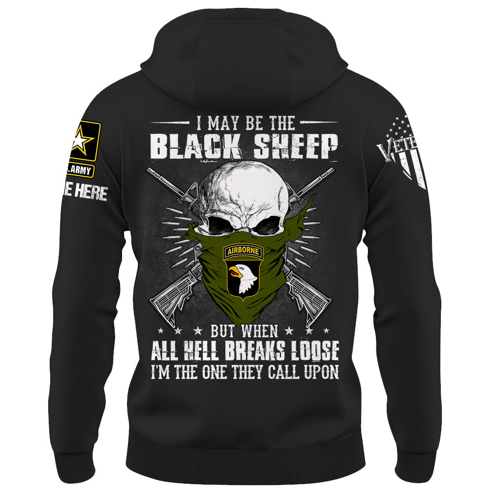 T-shirt personnalisé Je suis peut-être le mouton noir, mais quand l'enfer se déchaîne, t-shirt personnalisé pour les vétérans
