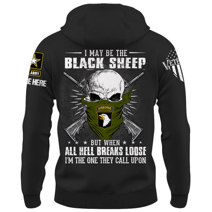 T-shirt personnalisé Je suis peut-être le mouton noir, mais quand l'enfer se déchaîne, t-shirt personnalisé pour les vétérans