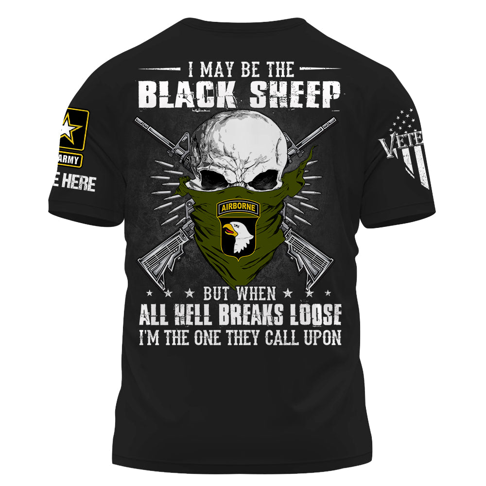 T-shirt personnalisé Je suis peut-être le mouton noir, mais quand l'enfer se déchaîne, t-shirt personnalisé pour les vétérans