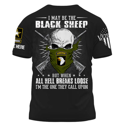 T-shirt personnalisé Je suis peut-être le mouton noir, mais quand l'enfer se déchaîne, t-shirt personnalisé pour les vétérans