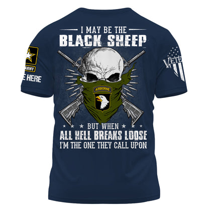 T-shirt personnalisé Je suis peut-être le mouton noir, mais quand l'enfer se déchaîne, t-shirt personnalisé pour les vétérans