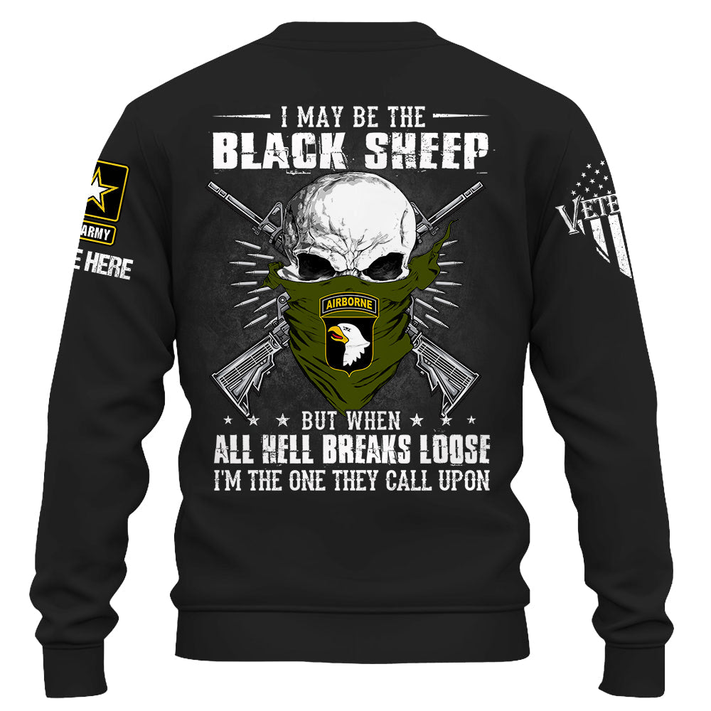 T-shirt personnalisé Je suis peut-être le mouton noir, mais quand l'enfer se déchaîne, t-shirt personnalisé pour les vétérans