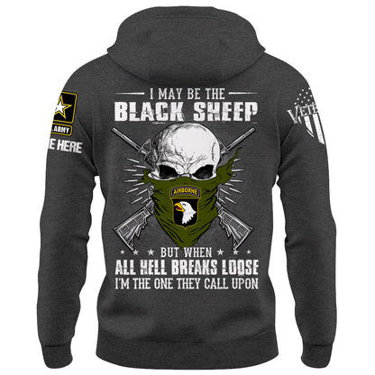 T-shirt personnalisé Je suis peut-être le mouton noir, mais quand l'enfer se déchaîne, t-shirt personnalisé pour les vétérans