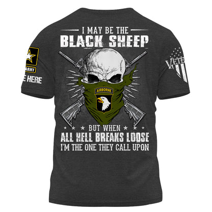T-shirt personnalisé Je suis peut-être le mouton noir, mais quand l'enfer se déchaîne, t-shirt personnalisé pour les vétérans