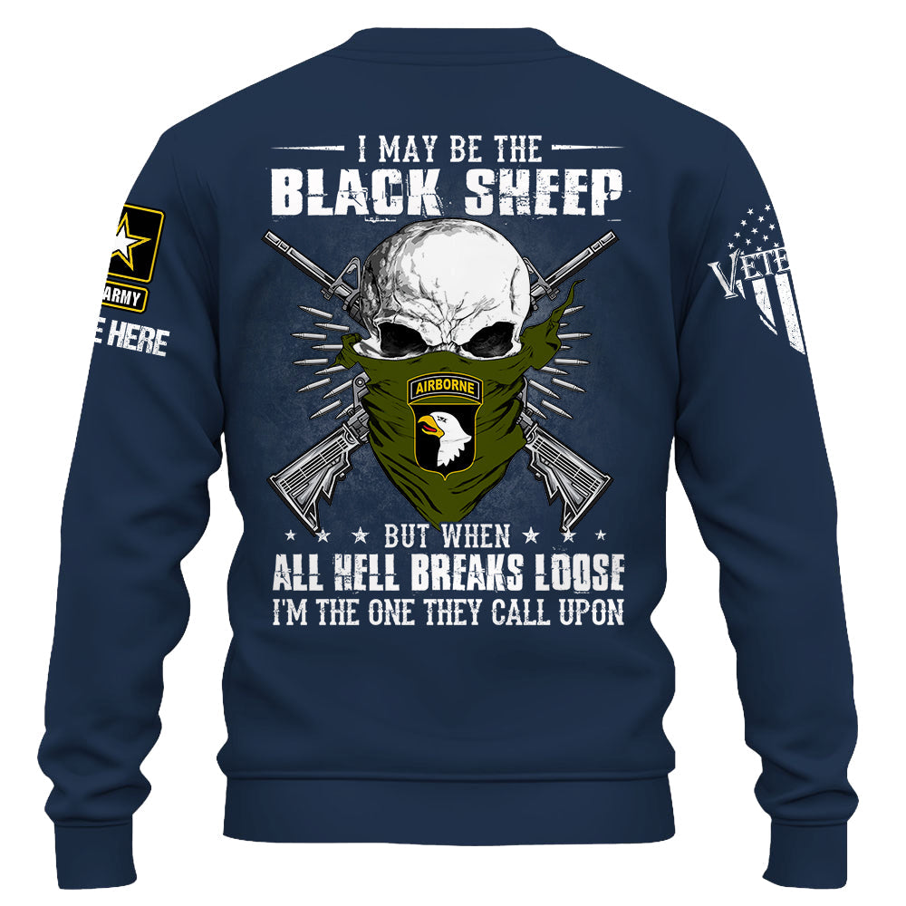 T-shirt personnalisé Je suis peut-être le mouton noir, mais quand l'enfer se déchaîne, t-shirt personnalisé pour les vétérans