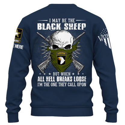 T-shirt personnalisé Je suis peut-être le mouton noir, mais quand l'enfer se déchaîne, t-shirt personnalisé pour les vétérans