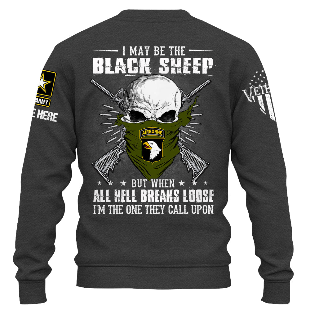 T-shirt personnalisé Je suis peut-être le mouton noir, mais quand l'enfer se déchaîne, t-shirt personnalisé pour les vétérans