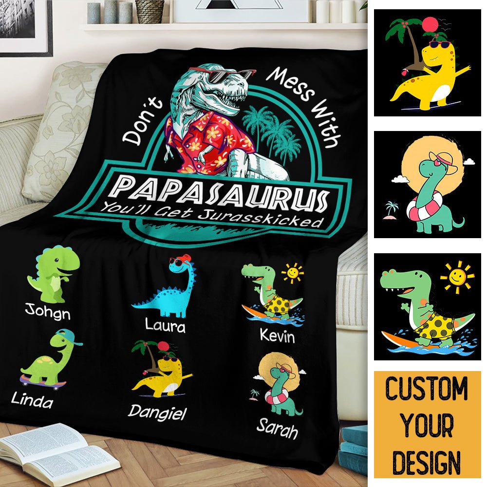 Personalisierte Decke mit Namen - Papasaurus Hawaii Version